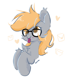 Size: 444x522 | Tagged: safe, artist:skylinepony_, imported from derpibooru, derpy hooves, pegasus, pony, chest fluff, cute, derpabetes, female, glasses, half body, heart, hoof hold, letter, looking at you, simple background, solo, white background