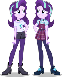 Size: 1596x2000 | Tagged: safe, artist:orin331, imported from derpibooru, starlight glimmer, human, equestria girls, alternate hairstyle, choker, clothes, crystal prep academy uniform, female, hand on hip, human starlight, leggings, redesign, school uniform, shorts, simple background, skirt, smiling, transparent background, uniform