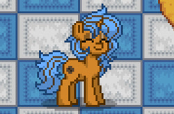 Size: 535x351 | Tagged: safe, imported from derpibooru, oc, oc only, oc:krispy cookie, pony, unicorn, pony town, digital art, eyes closed, horn, photo, pixel art, smiling, solo, unicorn oc