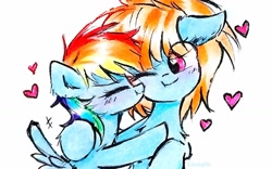 Size: 1482x923 | Tagged: safe, artist:liaaqila, imported from derpibooru, rainbow dash, windy whistles, pegasus, pony, cheek kiss, cute, dashabetes, duo, duo female, female, kissing, mother and child, mother and daughter, mother's day, platonic kiss, simple background, white background, windybetes