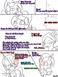Size: 2000x2643 | Tagged: safe, alternate version, artist:bestponies, imported from derpibooru, fluttershy, oc, oc:red drop, oc:violet drop, goo, goo pony, monster pony, original species, pegasus, pony, comic:nurses take over, clothes, comic, comic panel, dialogue, eyes closed, female, high res, hospital, magic, mare, open mouth, speech bubble, telekinesis