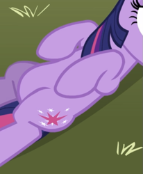 Size: 495x601 | Tagged: safe, imported from derpibooru, screencap, twilight sparkle, pony, unicorn, the super speedy cider squeezy 6000, belly, cropped, grass, lying down, pictures of bellies, solo, unicorn twilight