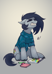 Size: 2039x2894 | Tagged: safe, artist:marsel1nushka, imported from derpibooru, oc, oc only, pony, clothes, gradient background, scar, self harm, self harm scars, solo, sweater