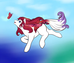 Size: 1280x1092 | Tagged: safe, artist:keroascrazy, imported from derpibooru, oc, oc only, butterfly, flutter pony, pony, flying, gradient background, looking at something, solo