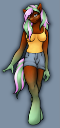 Size: 413x886 | Tagged: safe, artist:clemikou, imported from derpibooru, oc, oc only, anthro, unguligrade anthro, female, freckles, g3, gradient hooves, simple background, solo