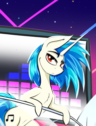 Size: 1702x2232 | Tagged: safe, artist:bumskuchen, imported from derpibooru, dj pon-3, vinyl scratch, pony, unicorn, horn, looking at you, red eyes, solo