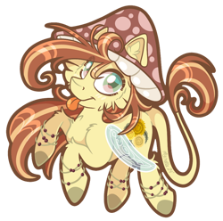 Size: 600x596 | Tagged: safe, artist:mychelle, imported from derpibooru, oc, oc:dandelion, pegasus, pony, chibi, female, hat, mare, mushroom hat, simple background, solo, tongue out, transparent background
