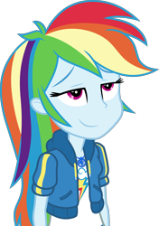 Size: 3000x4265 | Tagged: safe, artist:cloudy glow, edit, imported from derpibooru, vector edit, rainbow dash, human, equestria girls, clothes, dashing through the mall, equestria girls specials, female, geode of super speed, hoodie, inverted mouth, jacket, magical geodes, my little pony equestria girls: holidays unwrapped, shirt, simple background, smiling, solo, transparent background, vector