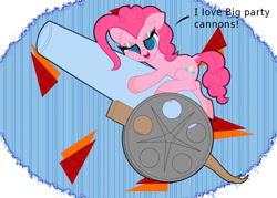 Size: 1400x1000 | Tagged: safe, artist:scandianon, imported from derpibooru, pinkie pie, earth pony, pony, bedroom eyes, female, hug, innuendo, looking at you, mare, open mouth, open smile, party cannon, smiling, squishy cheeks, talking to viewer