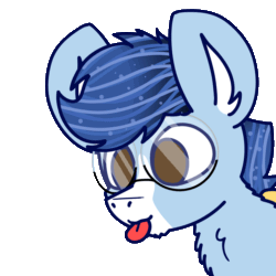 Size: 1920x1920 | Tagged: safe, artist:nhale, imported from derpibooru, oc, oc only, oc:soaring spirit, pegasus, pony, animated, armor, chest fluff, chin fluff, coat markings, ear fluff, ear markings, gif, glasses, male, multicolored hair, pegasus oc, solo, stallion, tongue out, wing armor, wing brace, wings
