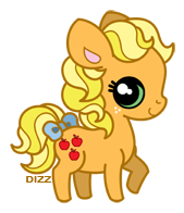 Size: 169x196 | Tagged: safe, artist:dizziness, imported from derpibooru, applejack (g1), earth pony, pony, 2010, bow, chibi, colored pinnae, cute, dizziness's chibi ponies, female, freckles, g1, looking at you, mare, outline, raised hoof, simple background, solo, standing, tail, tail bow, transparent background