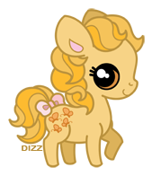 Size: 169x196 | Tagged: safe, artist:dizziness, imported from derpibooru, butterscotch (g1), earth pony, pony, 2010, bow, chibi, colored pinnae, cute, dizziness's chibi ponies, female, g1, looking at you, mare, outline, raised hoof, simple background, solo, standing, tail, tail bow, transparent background