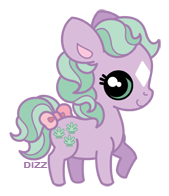 Size: 169x196 | Tagged: safe, artist:dizziness, imported from derpibooru, seashell (g1), earth pony, pony, 2010, bow, chibi, colored pinnae, cute, dizziness's chibi ponies, female, g1, looking at you, mare, outline, raised hoof, simple background, solo, standing, tail, tail bow, transparent background