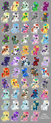Size: 600x1440 | Tagged: safe, artist:dizziness, imported from derpibooru, mimic (g1), parasol (g1), pretty pop, shady, whizzer, oc, oc:ceolsige, oc:haalima, oc:lady lollipop, oc:london kites, oc:moonbreeze, oc:neon crystal, oc:skyblazer, oc:soleste, oc:sunflower (sourdoughstomper), oc:zero, alicorn, cat, earth pony, pegasus, pony, twinkle eyed pony, unicorn, 2010, 2011, alicorn oc, blaze (coat marking), body markings, bow, chibi, christmas, clothes, coat markings, colored pinnae, colored wings, cute, dizziness's chibi ponies, ear piercing, earring, earth pony oc, eyeshadow, facial markings, fairy wings, feather, female, flying, freckles, g1, g3, goggles, goggles on head, gradient legs, gradient muzzle, gradient wings, gray background, grin, hat, headband, holiday, horn, jewelry, leg markings, looking at you, makeup, male, mare, mlp arena, multicolored hair, not adoptables, oc name needed, ocs everywhere, outline, pegasus oc, piercing, pinwheel (g1), rainbow hair, raised hoof, santa hat, scarf, simple background, smiling, solo, spread wings, stallion, standing, star (coat marking), tail, tail bow, transparent background, turned head, unicorn oc, wings