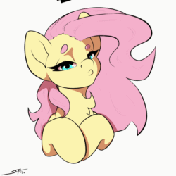 Size: 1500x1500 | Tagged: safe, artist:skitsroom, imported from derpibooru, fluttershy, pegasus, pony, animated, beanbrows, bust, chest fluff, deal with it, eyebrows, female, gif, mare, signature, simple background, solo, sunglasses, swag glasses, white background