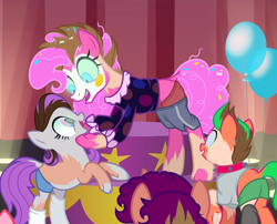 Size: 1300x1050 | Tagged: safe, artist:anonymous, imported from derpibooru, pinkie pie, /ptfg/, balloon, human to pony, hypnosis, nightmare pinkie, nightmarified, transformation