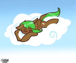 Size: 1033x845 | Tagged: safe, artist:chiefywiffy, imported from derpibooru, oc, oc only, pegasus, cloud, commission, gradient background, male, on a cloud, sleeping, sleeping on a cloud, solo, stallion, wings