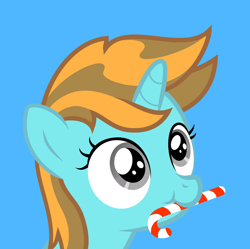 Size: 1668x1664 | Tagged: safe, imported from derpibooru, oc, oc only, pony, unicorn, candy, candy cane, female, food, gray eyes, horn, mare, solo, upper body