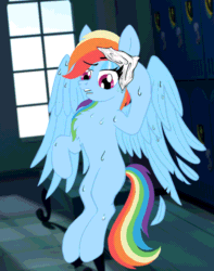 Size: 720x912 | Tagged: safe, artist:loosty kriss, imported from derpibooru, rainbow dash, pegasus, pony, cardiophilia, chest fluff, feather, female, fetish, heart, heart (organ), heartbeat, locker room, mare, organs, sitting, solo, sports, spread wings, sweat, towel, wings, wonderbolts