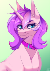 Size: 2760x3920 | Tagged: safe, artist:honeybbear, imported from derpibooru, oc, oc only, pony, unicorn, collar, gradient background, horn, solo, unicorn oc