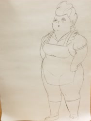 Size: 2983x3977 | Tagged: safe, artist:elspoiledmilk, imported from derpibooru, cup cake, human, bbw, fat, female, high res, humanized, monochrome, photo, solo, thick cup cake, traditional art