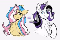 Size: 3000x2000 | Tagged: safe, artist:jhonnysheep, imported from derpibooru, fluttershy, rarity, pegasus, pony, unicorn, asexual, asexual pride flag, chest fluff, duo, duo female, eyeshadow, female, flarity, hair over one eye, horn, lesbian, looking at each other, looking at someone, makeup, one eye closed, pride, pride flag, shipping, simple background, trans female, transgender, transgender pride flag, white background, wink