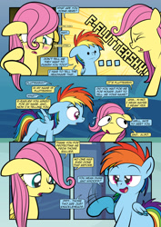 Size: 1920x2715 | Tagged: safe, artist:alexdti, artist:v-nico, imported from derpibooru, fluttershy, rainbow dash, pony, comic:how we met, blushing, comic, female, filly, filly fluttershy, filly rainbow dash, younger
