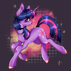 Size: 3000x3000 | Tagged: safe, artist:toxikil, imported from derpibooru, twilight sparkle, pony, unicorn, abstract background, choker, cute, ear piercing, earring, female, horn, jewelry, mare, necklace, nose piercing, nose ring, nudity, piercing, ring, solo, solo female, sparkly mane, sparkly tail, tail, tail ring, unicorn twilight