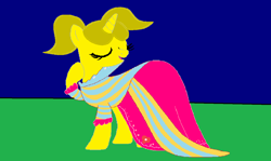 Size: 1263x754 | Tagged: safe, artist:disneyponyfan, artist:selenaede, imported from derpibooru, pony, unicorn, base used, clothes, dress, eyes closed, fabulous, field, gala dress, gown, grass, grass field, horn, little miss, little miss sunshine, mr. men, mr. men little miss, night, night sky, ponified, rule 85, sky, talking, the mr. men show