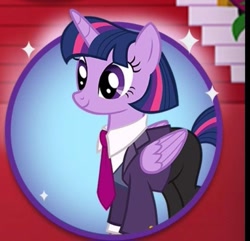 Size: 1033x994 | Tagged: safe, imported from derpibooru, screencap, twilight sparkle, alicorn, pony, alternate hairstyle, business suit, businessmare, clothes, cute, female, gameloft, mare, necktie, pants, shirt, solo, suit, twiabetes, twilight sparkle (alicorn)