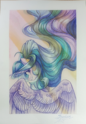 Size: 2786x4000 | Tagged: safe, artist:jsunlight, imported from derpibooru, princess celestia, alicorn, pony, solo, traditional art, watercolor painting