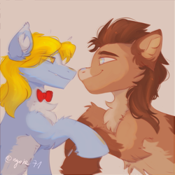 Size: 2000x2000 | Tagged: safe, artist:nyota71, derpibooru exclusive, imported from derpibooru, doctor whooves, perfect pace, time turner, earth pony, bowtie, chest fluff, doctor who, doctorpace, ear fluff, gay, holding hooves, looking at each other, looking at someone, male, redesign, shipping, simple background, smiling, smiling at each other, the doctor, the master, unshorn fetlocks