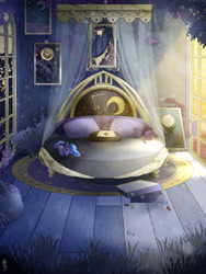 Size: 1698x2255 | Tagged: safe, artist:taiga-blackfield, imported from derpibooru, princess luna, bed, bedroom, board game, fanfic, fanfic art, fanfic cover, letter, painting, plushie