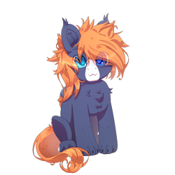 Size: 2500x2500 | Tagged: safe, alternate version, artist:medkit, imported from derpibooru, oc, oc only, oc:ruby the exorcist, hybrid, original species, pegasus, pony, :3, blaze (coat marking), blue coat, blue eyes, chest fluff, chibi, claws, coat markings, colored claws, colored ear fluff, colored eyebrows, colored eyelashes, colored hooves, colored lineart, colored muzzle, colored pupils, colored tassels, colored wings, cute, ears up, eye clipping through hair, eyebrows, eyebrows visible through hair, eyes open, facial markings, fangs, feathered wings, folded wings, front view, full body, gift art, heart ears, heart shaped, heterochromia, high res, lightly watermarked, long tail, male, orange mane, orange tail, paint tool sai 2, paws, pegasus oc, png, short mane, shoulder fluff, signature, simple background, sitting, small wings, smiling, solo, stallion, tail, tassels, transparent background, unshorn fetlocks, wall of tags, watermark, wings