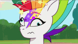 Size: 640x360 | Tagged: safe, imported from derpibooru, screencap, zipp storm, pegasus, pony, spoiler:g5, spoiler:my little pony: tell your tale, spoiler:tyts01e22, alternate hairstyle, animated, circling stars, cute, dizzy, face paint, female, g5, gif, great moments in animation, high res, mare, multicolored hair, my little pony: tell your tale, rainbow hair, solo, wavy mouth, zipp's yes day
