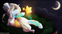 Size: 800x443 | Tagged: safe, artist:majesticwhalequeen, imported from derpibooru, oc, earth pony, pony, female, mare, moon, solo, stars