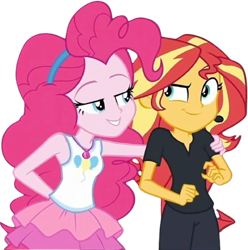 Size: 2498x2520 | Tagged: safe, edit, edited screencap, editor:homersimpson1983, imported from derpibooru, screencap, pinkie pie, sunset shimmer, human, equestria girls, background removed, female, not a vector