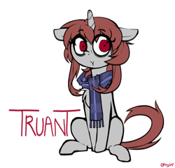 Size: 1920x1840 | Tagged: safe, artist:fullmetalpikmin, imported from derpibooru, oc, oc only, pony, unicorn, bags under eyes, clothes, horn, red eyes, scarf, simple background, solo, striped scarf, unicorn oc, white background