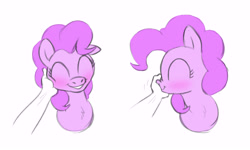 Size: 6000x3600 | Tagged: artist needed, safe, pinkie pie, pony, disembodied hand, eyes closed, hand, simple background, smiling, white background