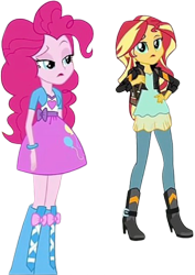Size: 1785x2520 | Tagged: safe, edit, edited screencap, editor:homersimpson1983, imported from derpibooru, screencap, pinkie pie, sunset shimmer, human, equestria girls, background removed, duo, duo female, female, not a vector, simple background, transparent background