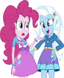 Size: 2052x2520 | Tagged: safe, edit, edited screencap, editor:homersimpson1983, imported from derpibooru, screencap, pinkie pie, trixie, human, equestria girls, background removed, duo, duo female, female, not a vector, simple background, transparent background, wrong aspect ratio