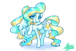 Size: 3600x2400 | Tagged: safe, artist:mannybcadavera, imported from derpibooru, vapor trail, pegasus, pony, female, high res, lidded eyes, looking at you, mare, signature, simple background, smiling, smiling at you, solo, white background