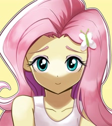 Size: 3641x4096 | Tagged: safe, artist:gunim8ed, imported from derpibooru, fluttershy, human, equestria girls, clothes, female, simple background, solo, tanktop, yellow background