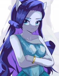 Size: 3186x4096 | Tagged: safe, artist:gunim8ed, imported from derpibooru, rarity, human, equestria girls, bracelet, clothes, dress, female, jewelry, ponied up, pony ears, solo