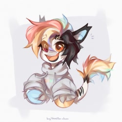 Size: 2048x2048 | Tagged: safe, artist:vanilla-chan, imported from derpibooru, oc, oc only, pony, abstract background, clothes, commission, ear tufts, hoodie, leonine tail, solo, tail, underhoof, unshorn fetlocks