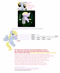 Size: 3140x3810 | Tagged: safe, imported from derpibooru, derpy hooves, dinky hooves, pegasus, unicorn, abuse, banishment, blood, crying, cutie mark, dinkybuse, drink, english, female, foal, full body, headbutt, horn, mother and child, mother and daughter, soda can, story, text, trash