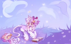 Size: 2048x1288 | Tagged: safe, artist:vanilla-chan, imported from derpibooru, oc, oc only, pony, unicorn, book, bowtie, butt fluff, chest fluff, ear piercing, earring, female, glasses, horn, jewelry, lying down, mare, piercing, prone, solo, tail, tail jewelry, unshorn fetlocks