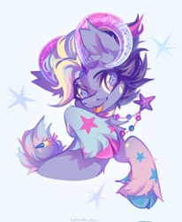 Size: 1688x2048 | Tagged: safe, artist:vanilla-chan, imported from derpibooru, oc, oc only, pony, choker, cloven hooves, goat horns, hairclip, horns, jewelry, necklace, starry eyes, tongue out, wingding eyes