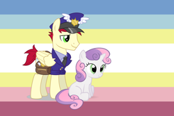 Size: 1920x1280 | Tagged: safe, imported from derpibooru, care package, special delivery, sweetie belle, flag, pride, pride flag, shipping, simple background, vector