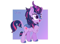 Size: 1514x1126 | Tagged: safe, artist:fnails, imported from derpibooru, twilight sparkle, kirin, female, gradient background, kirin twilight, kirin-ified, mare, open mouth, raised hoof, simple background, solo, species swap, transparent background